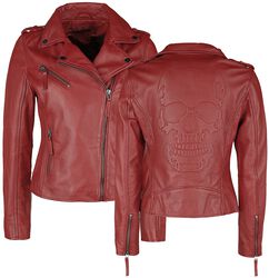 Red Leather Biker Jacket, Black Premium by EMP, Leather Jacket