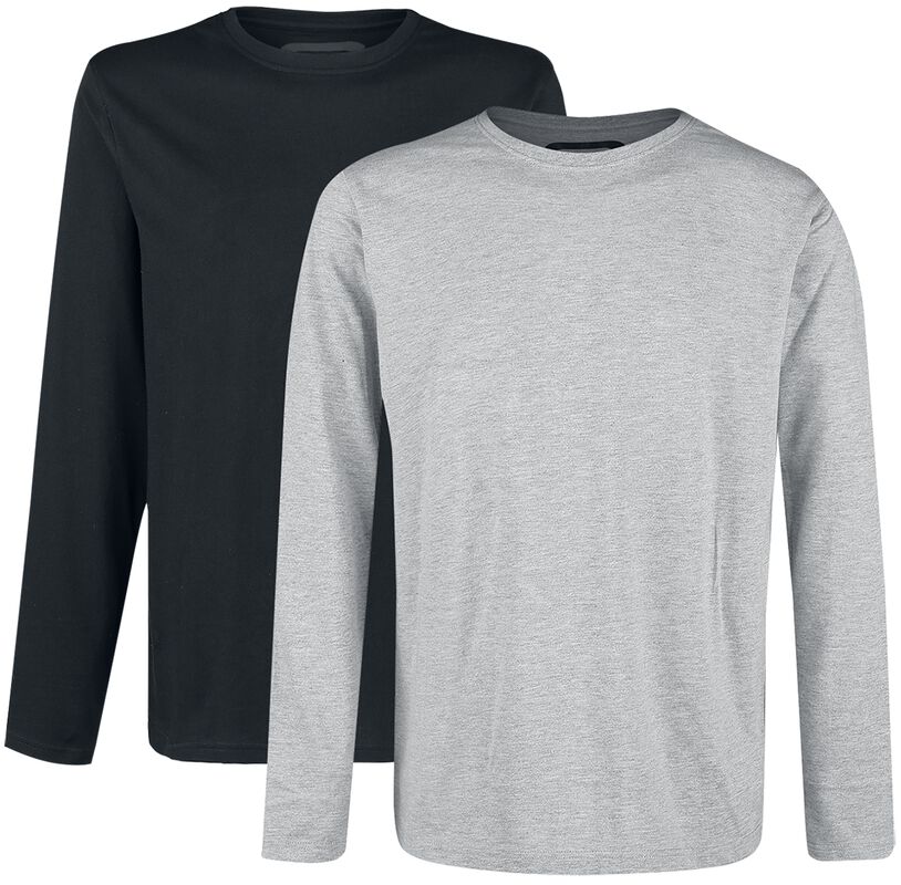 Double Pack Long-Sleeve Tops Grey and Black with Crew Neck