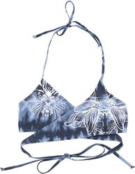 Blue/White Wrap-Look Batik Bikini Top with Print