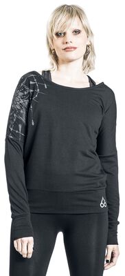 Sport and Yoga - Black Sweatshirt with Detailed Print and Open Back