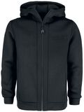 Black Softshell-Touch Hooded Jacket with Embossed Print, EMP Stage Collection, Hooded zip