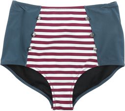 Tri-Colour High Waist Bikini Bottoms with Stripes and Buttons, Rock Rebel by EMP, Bikini Bottom
