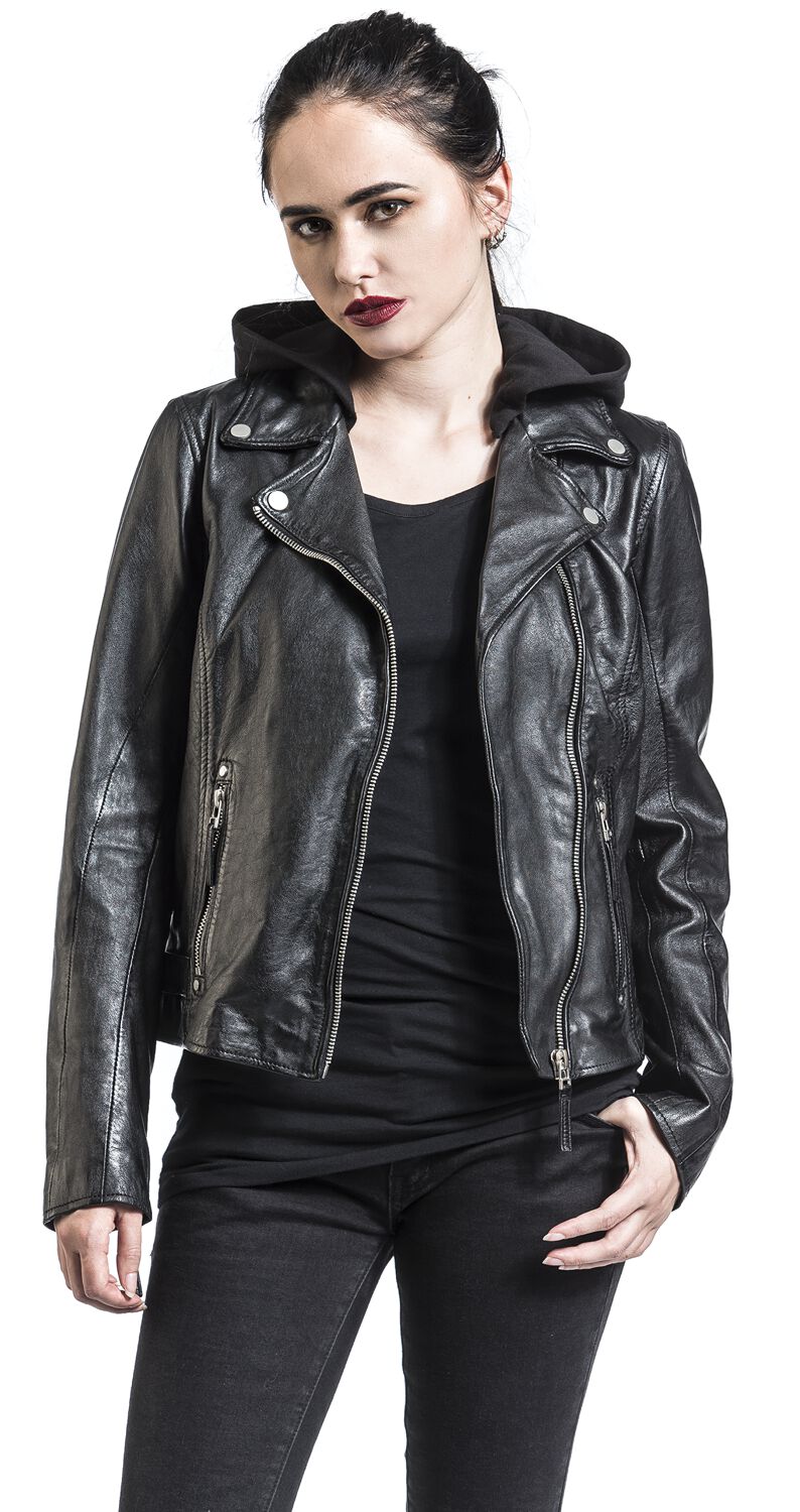 Chiodo Giubbino Biker Di Pelle Nero Opaco Borchie Croce Slim Fit Avvitato Corto Moda Trend