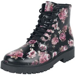 Black Lace-Up Boots with Floral All-Over Print, Rock Rebel by EMP, Boot