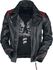 Black/Red Leather Jacket in Biker Style with Patches