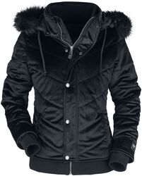 Velvet winter jacket with faux-fur hood, Black Premium by EMP, Winter Jacket