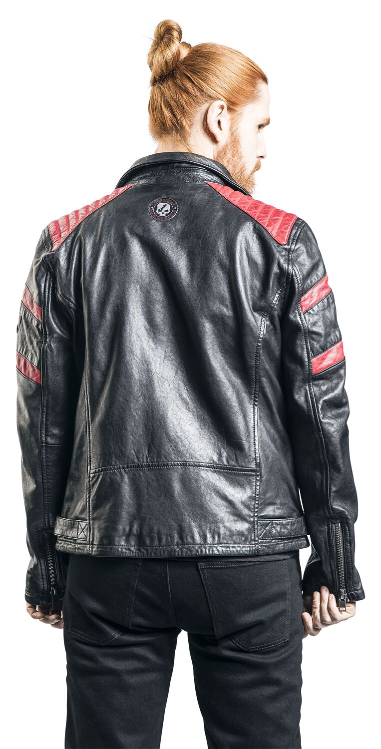 British Style 2 Tone Leather Biker Jacket- BLACK/RED