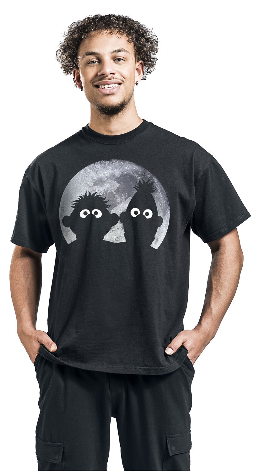 Shadow Puppets Moon Bert Ernie Mens T-Shirt, Grey, S