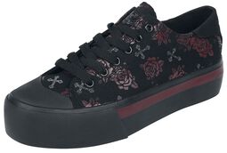 LowCut platform trainers with cross and rose print, Rock Rebel by EMP, Sneakers