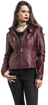 Red Faux Leather Jacket with Hood