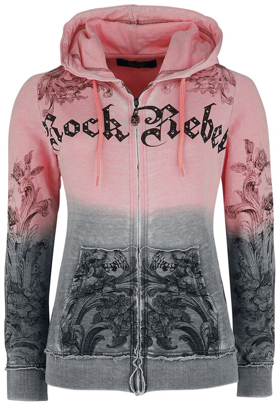 Hooded jacket with rhinestone details and print