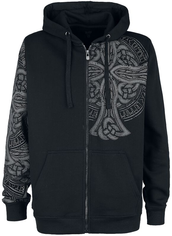 Black Hooded Jacket with Celtic-Style Print
