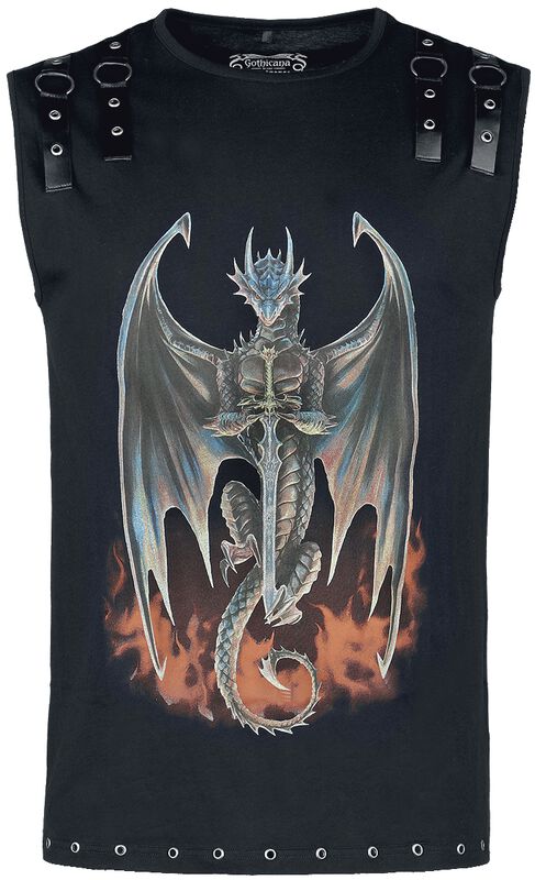 Gothicana X Anne Stokes - Black tank-top with large dragon front print