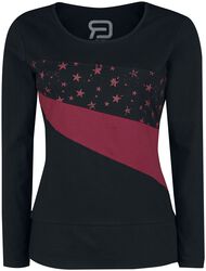 Black Long-Sleeve Top with Star Print and Crew Neckline, RED by EMP, Long-sleeve Shirt