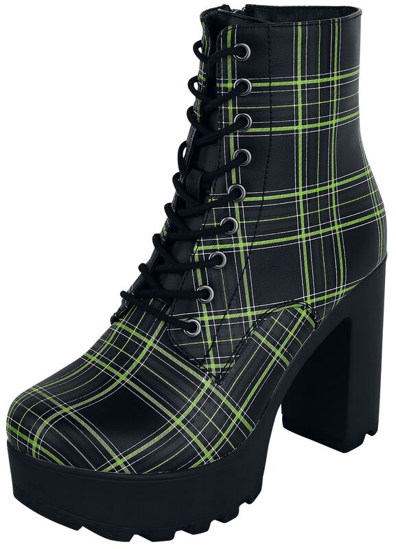 Black Boots with Platform Sole and Checked Pattern