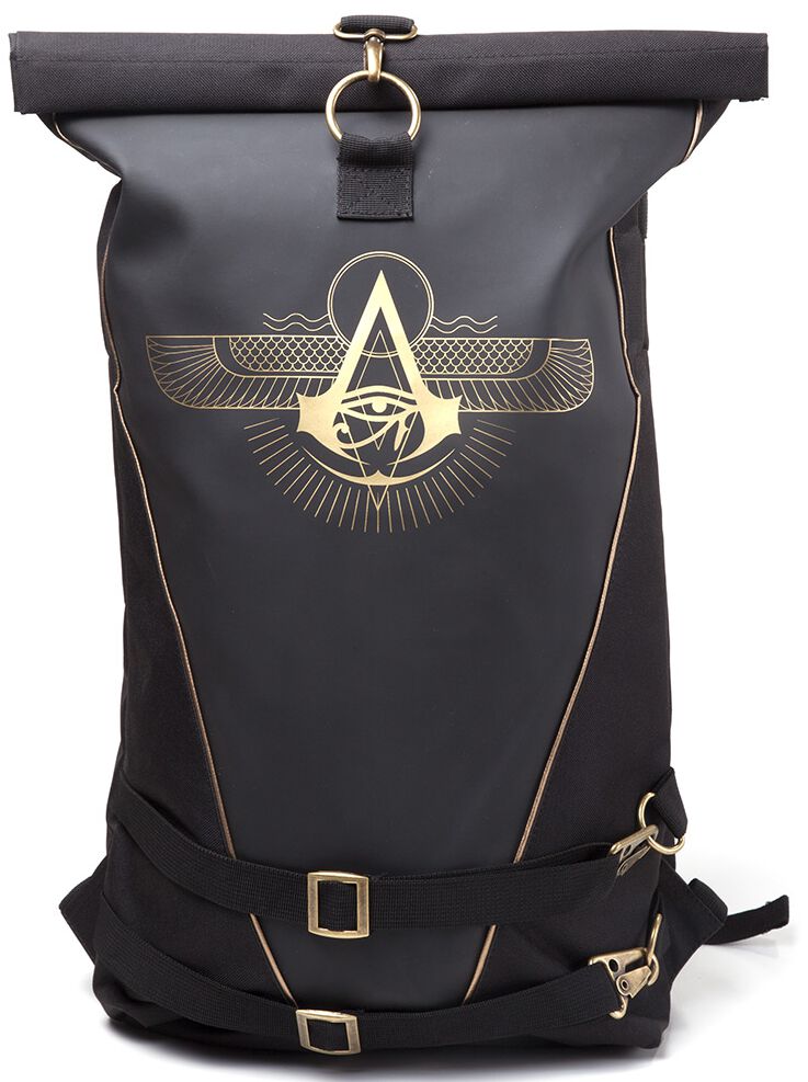 blue backpack brown leather Aaron Leather Goods Women's Vintage Canvas Roll Top Backpack - Blue