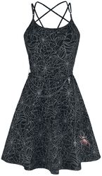 Gothicana X Anne Stokes - Short Black Dress with Print and Chain Belt, Gothicana by EMP, Short dress