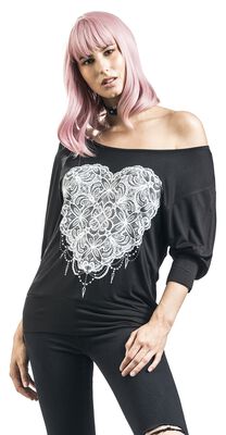 Black Long-Sleeve with Print and Wide Neckline