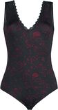 Black Body with All-over Print, V-Neckline and Lace Trim, Black Premium by EMP, Body