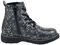 Black Lace-Up Boots with Skull and Roses Print