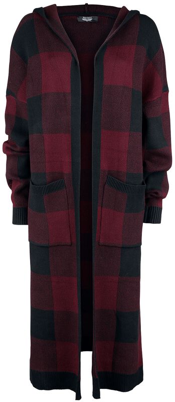 Black/red checkered cardigan with hood