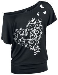 T-Shirt with Playful Barbed Wire Heart, Full Volume by EMP, T-Shirt