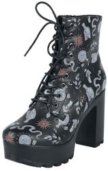Platform lace-up ankle boots with all-over print, Gothicana by EMP, High Heel