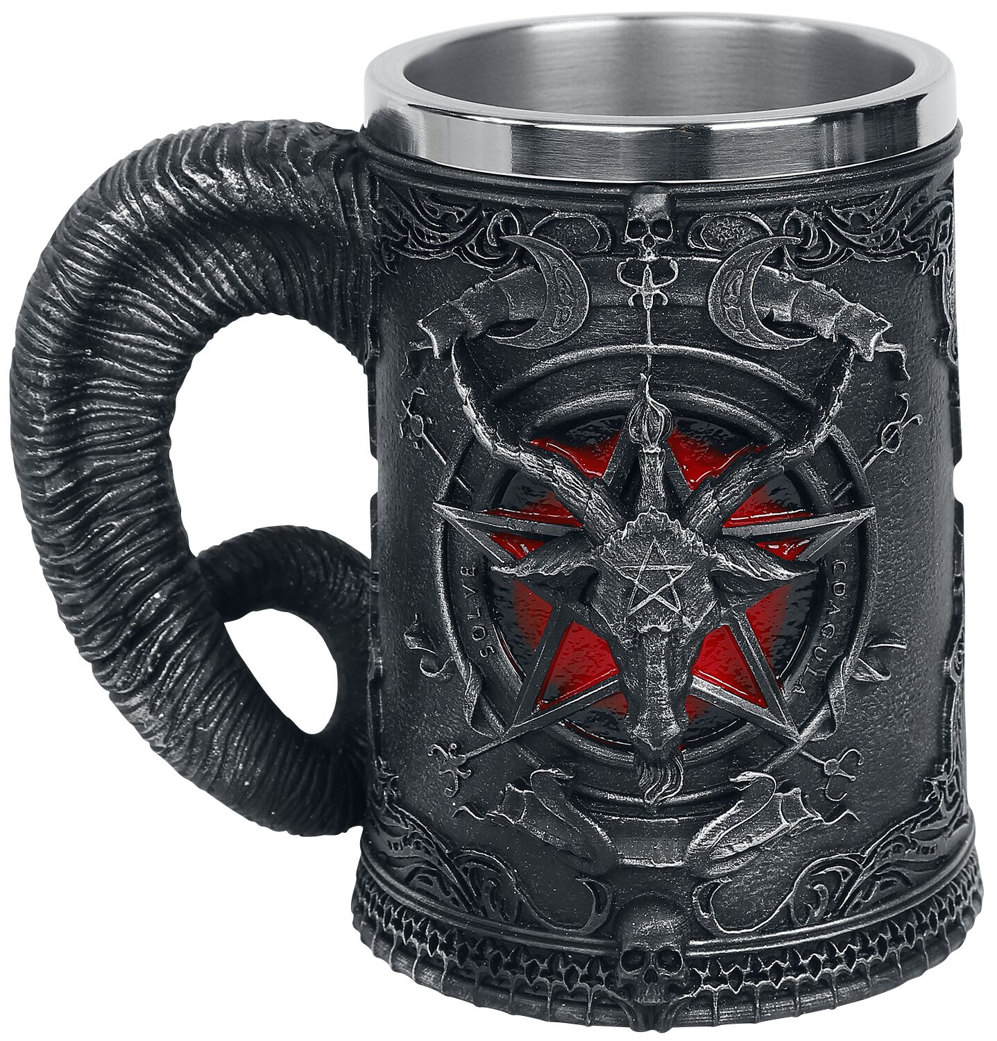 Nemesis Now Baphomet Tankard 16.5cm, Resin W/Stainless Steel, Black, Baphomet Head Beer Mug, Sabbatic Goat Beer Mug, Includes Stainless Steel Insert, Cast In The Finest Resin, Expertly Hand-Painted