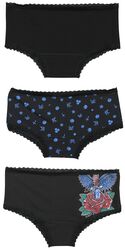 Three-pack of pants with old school motifs, Rock Rebel by EMP, Panty Set