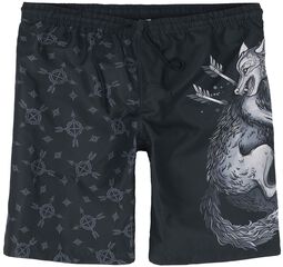 Swim Shorts With Wolf Print, Black Premium by EMP, Swim Shorts