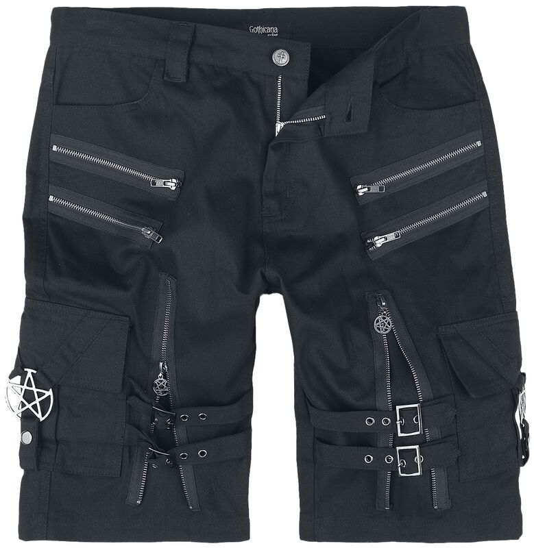 Shorts with straps, buckles and zip