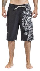 Black Swim Shorts with Celtic-Style Raven Print, Black Premium by EMP, Swim Shorts