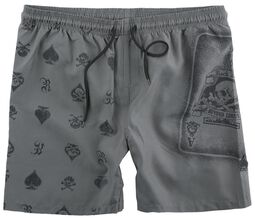 Grey Swimshorts with Ace of Spades Print, Rock Rebel by EMP, Swim Shorts