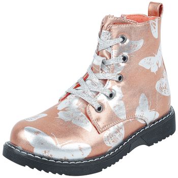 Pink Metallic-Look Lace-Up Boots with Butterflies