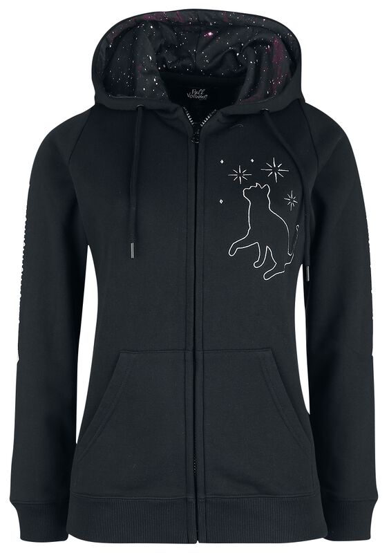 Hooded Jacket with Cats and Galaxy Print