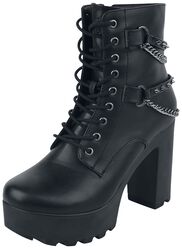 Black Boots with Studded Straps and Chains, Gothicana by EMP, High Heel