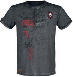 Rock Rebel X Route 66 - Grey T-Shirt with Pin-Up Print