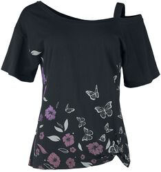 Asymmetric shirt with flowers and butterflies, Full Volume by EMP, T-Shirt