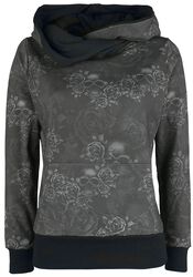 Hoodie with Skull and Roses All-over Print