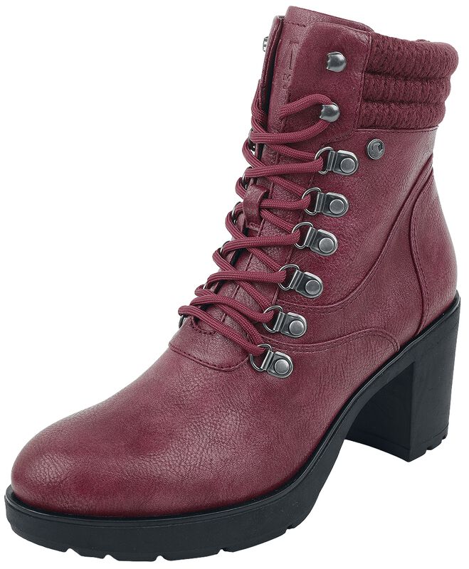 Dark Red Lace-Up Boots
