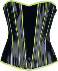 Black Lacquer-Look Corset with Neon-Coloured Details