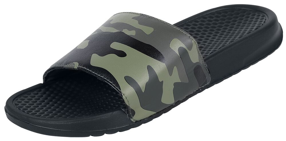 Black Slip-On Sandals with Camouflage Pattern