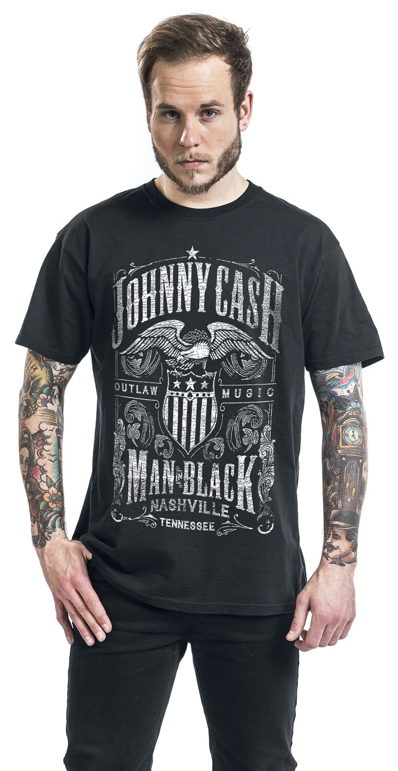 Bands Johnny Cash Outlaw Music M/änner T-Shirt schwarz Band-Merch