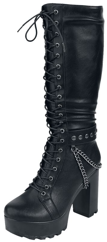 Platform lace-up boots with chains and buckles