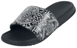Black Slip-On Sandals with Celtic-Style Motif