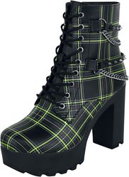Black Ankle Boots with Pattern, Straps and Chains, Gothicana by EMP, High Heel