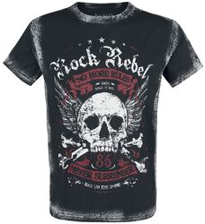 Black T-shirt with Front Print and Wash, Rock Rebel by EMP, T-Shirt