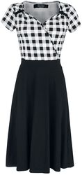 Black/White 50s Style Checked Dress with Checked Upper Part, Rock Rebel by EMP, Medium-length dress