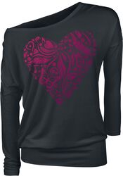 Black Long-Sleeve Top with Print and Crew Neckline, Full Volume by EMP, Long-sleeve Shirt