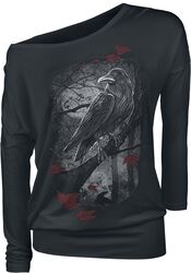 Black Long-Sleeve Shirt with Crew Neckline and Print, Black Premium by EMP, Long-sleeve Shirt